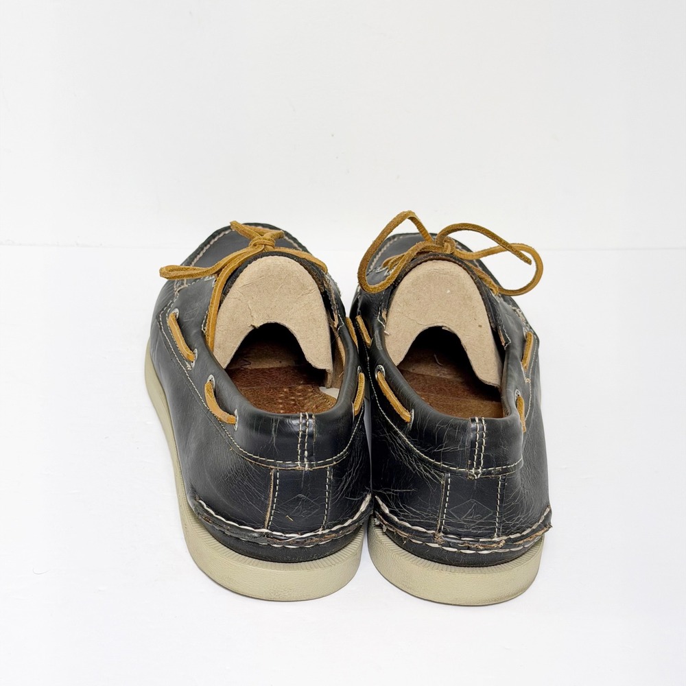 Sperry Boat Shoes Mens 15W Black Leather Authentic Original A/O 2-Eye Deck Shoes - Picture 4 of 5